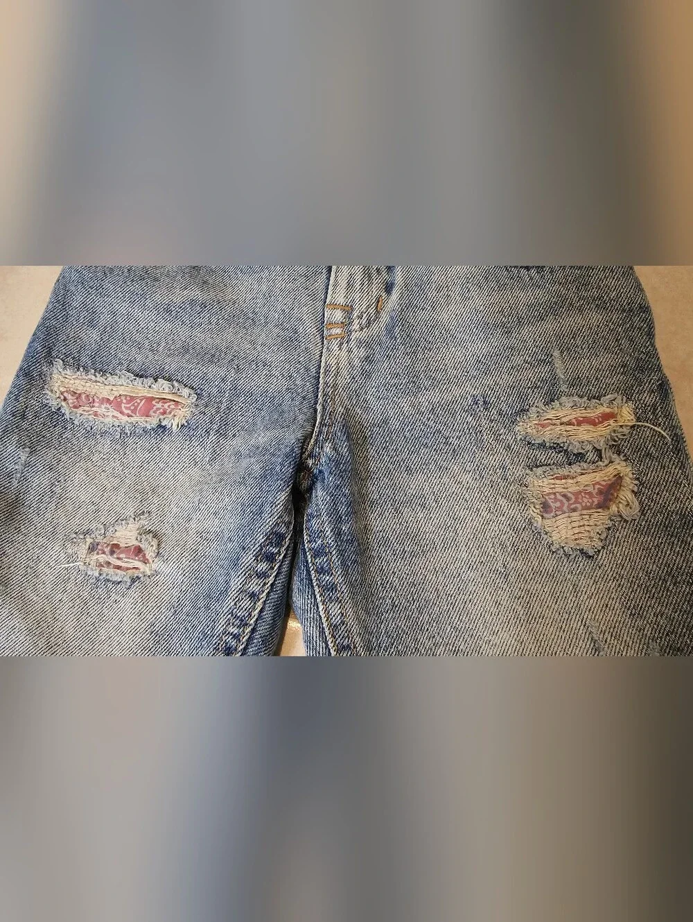 Polo Ralph Lauren Kids Slim Light Blue Denim Jeans Shorts w/ pink patches Size 7